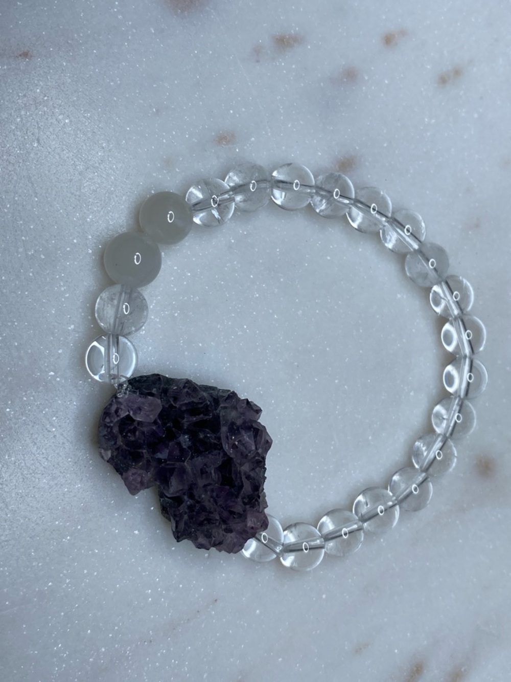 Raw Fluorite & Clear Quartz Bracelet • Natural Purple Heart Crystal Focal